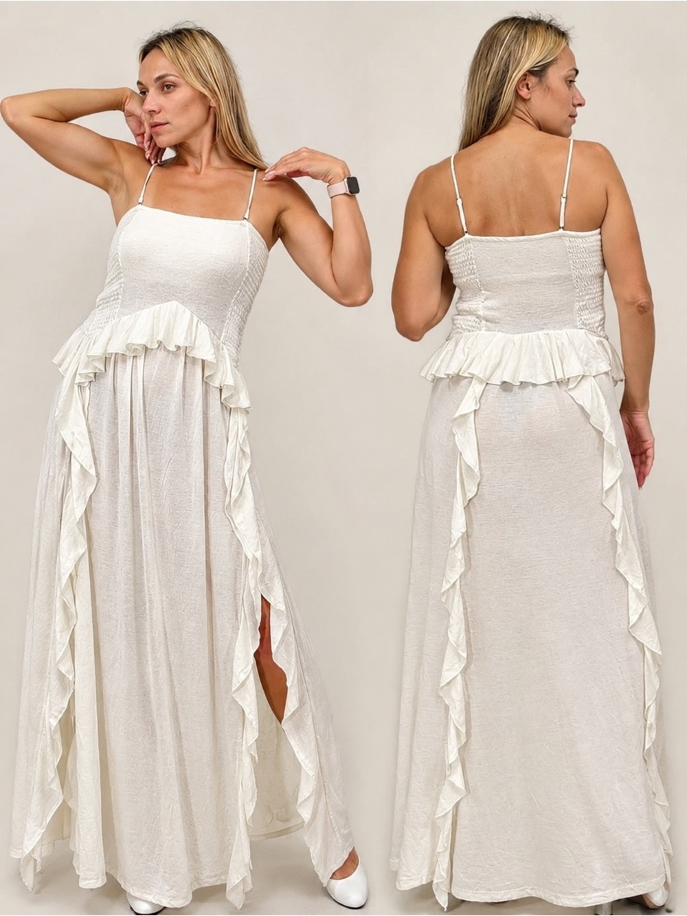 Free People Free-est Myra Maxi Dress Tofu Size Medium Linen blend NWOT